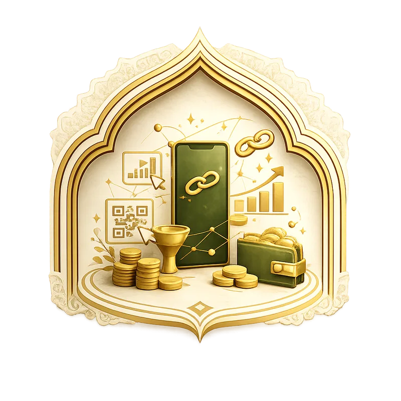 Ilustrasi berbagi link affiliate dan memantau komisi